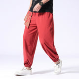 Men's Hip Hop Harem Pants Joggers Linen Drawstring Elastic Waist Baggy Drop Crotch Sweatpants Trousers