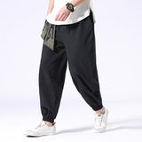 Men's Hip Hop Harem Pants Joggers Linen Drawstring Elastic Waist Baggy Drop Crotch Sweatpants Trousers