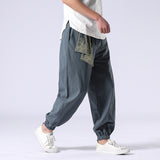 Men's Hip Hop Harem Pants Joggers Linen Drawstring Elastic Waist Baggy Drop Crotch Sweatpants Trousers