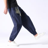 Men's Hip Hop Harem Pants Joggers Linen Drawstring Elastic Waist Baggy Drop Crotch Sweatpants Trousers