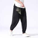 Men's Hip Hop Harem Pants Joggers Linen Drawstring Elastic Waist Baggy Drop Crotch Sweatpants Trousers