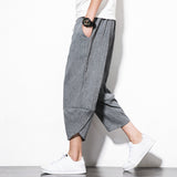 Men's Harem Pants Casual Lightweight Elastic Waist Wide Leg Baggy Linen Capri Pants Trousers