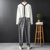 Men's British Casual Gray Plaid Detachable Y-Back Removable Suspenders