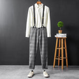 Men's British Casual Gray Plaid Detachable Y-Back Removable Suspenders