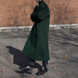 Men's Casual Thick Loose Dark Green Long Coat