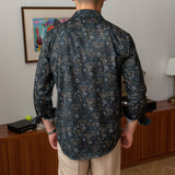 Men's Japanese Retro Cuban Collar Floral Long-sleeved Shirt