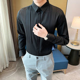 Men's Business Lapel Solid Color Long Sleeve Shirt