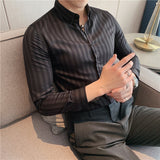 Men's Business Casual Slim Fit Striped Long Sleeve Shirt