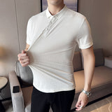 Men's Stretch Slim Striped Short Sleeve Polo Shirt