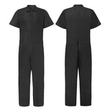 Men Casual Lapel Solid Color Zipper Cargo Jumpsuit