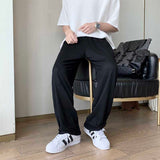 Casual Solid Color Drape Drawstring Elastic Waist Trousers