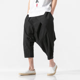 Men Cotton Linen Capri Pants Baggy Harem Pants Drawstring Yoga Beach Pants