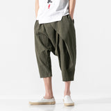 Men Cotton Linen Capri Pants Baggy Harem Pants Drawstring Yoga Beach Pants