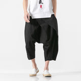 Men Cotton Linen Capri Pants Baggy Harem Pants Drawstring Yoga Beach Pants