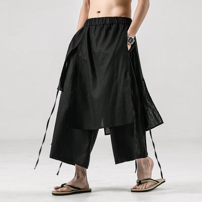 Men's Japanese Retro Casual Linen Straight Cropped Hakama