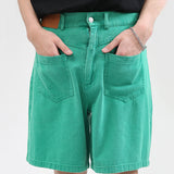 Men's Two Piece Green Sleeveless Denim Jacket and Shorts Suit Vest