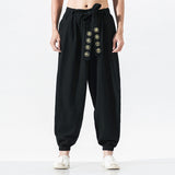 Men's Cotton Linen Pants Causal Drawstring Elastic Waist Harem Pants Lightweight Bloomer Trousers Loose Yoga Pants