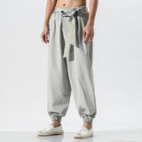 Men's Cotton Linen Pants Causal Drawstring Elastic Waist Harem Pants Lightweight Bloomer Trousers Loose Yoga Pants