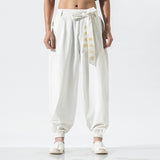 Men's Cotton Linen Pants Causal Drawstring Elastic Waist Harem Pants Lightweight Bloomer Trousers Loose Yoga Pants