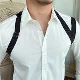 Men Business Casual Contrasting Color Suspenders Long Sleeve Shirts