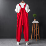 Men's Japanese Vintage Bib Overalls Fashion Baggy Jumpsuit with Adjustable Straps and Convenient Tool Pockets