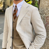 Men's Vintage British Houndstooth Long Wool Blazer