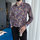 Men's Retro Slim Lapel Floral Shirt