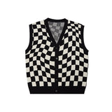 Checkerboard V-Neck Knit Vest