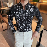 Men's Casual Slim Ink Printed Long Sleeve Shirt