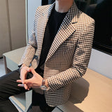 Men's Houndstooth Suit Non-Iron Plaid Lapel Slim Blazer