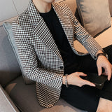 Men's Houndstooth Suit Non-Iron Plaid Lapel Slim Blazer