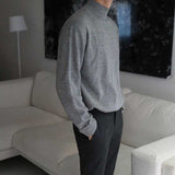 Men's Solid Color Slim Mock Collar Long Sleeve Knitted Sweater