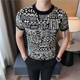 Round Neck Geometric Jacquard Knitted Top