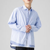 Blue Vertical Stripe Fake Two Piece Long Sleeve Shirt