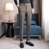 Men Business Casual Slim Elastic Hem Straight Leg Trousers