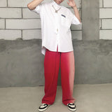 Street Retro Rose Red Gradient Casual Baggy Pants