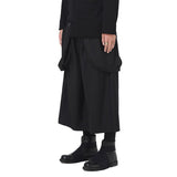 Black Multi-pocket Wide-leg Loose Mid-rise Pants