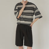 Retro Casual Loose Striped Round Neck Short Sleeve T-Shirt