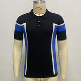 Men's Business Fashion Patchwork Short Sleeves Slim Fit Polo Knit Top