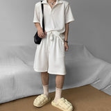 Summer Casual Solid Short Sleeve Lapel V-NeckShorts Casual Suit