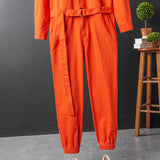 Men's Fashion Casual Long Sleeve Jumpsuits Button-Front Work Coverall with Multi Pockets