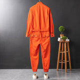 Men's Fashion Casual Long Sleeve Jumpsuits Button-Front Work Coverall with Multi Pockets