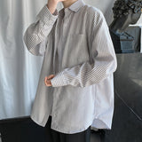 Men's Japanese Casual Stripe Long Sleeve Shirt