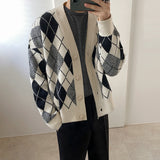 Men's Plaid Sweater Casual V-Neck Knit Cardigan