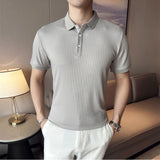 Men's Stretch Slim Striped Short Sleeve Polo Shirt