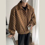 Men's Vintage Wide Shoulder Zip Lapel Plaid Jacket