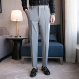 Men Business Casual Slim Elastic Hem Straight Leg Trousers