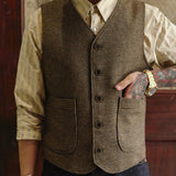 American Classic Retro Casual Tweed Coffee Houndstooth Vest