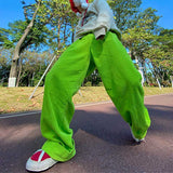 Neon Green Corduroy Straight Wide-leg Pants