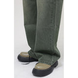 Men Loose Wash Mid Rise Green Jeans